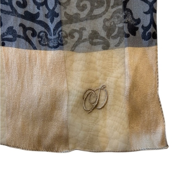 Christian Dior John Galliano silk Women's Floral Scarf - Blue, gray, Cream 60” - Picture 7 of 11